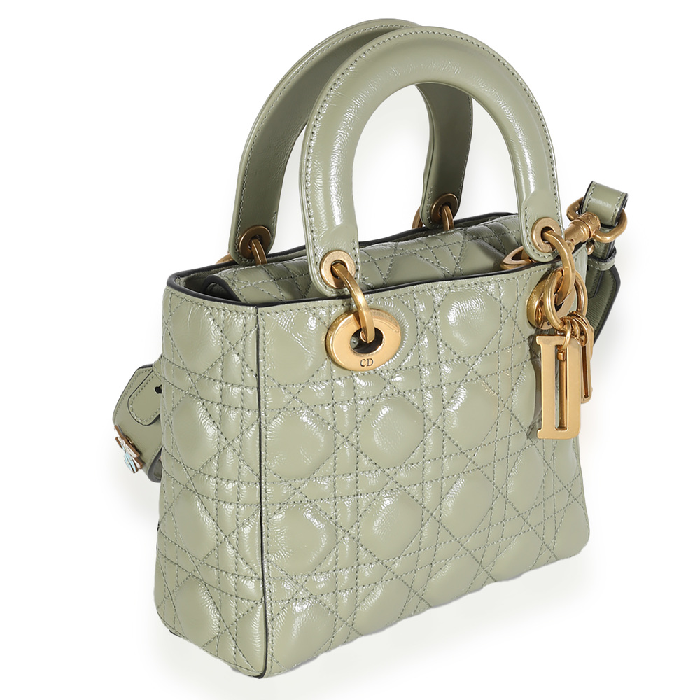 Christian Dior Green Crinkled Patent Cannage Lucky Badges My Lady Dior Bag - Picture 3 of 12